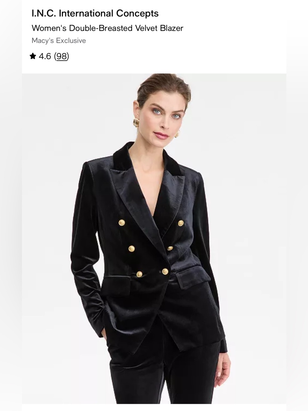 I.N.C. Velvet Double-Breasted Blazer in Black size XXL NWT perfect condition